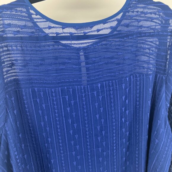 💙Vibrant Royal Blue -Radiant Chic Woven A-Line Crewneck Long sleeve Blouse 2X💙 - Picture 3 of 14